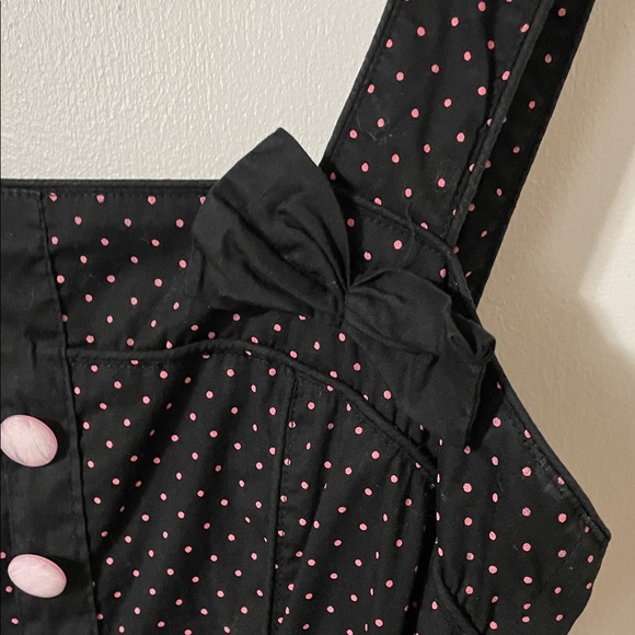 Hell Bunny Black with Pink Polka Dot Rockabilly Dress Size Small - Picture 4 of 13